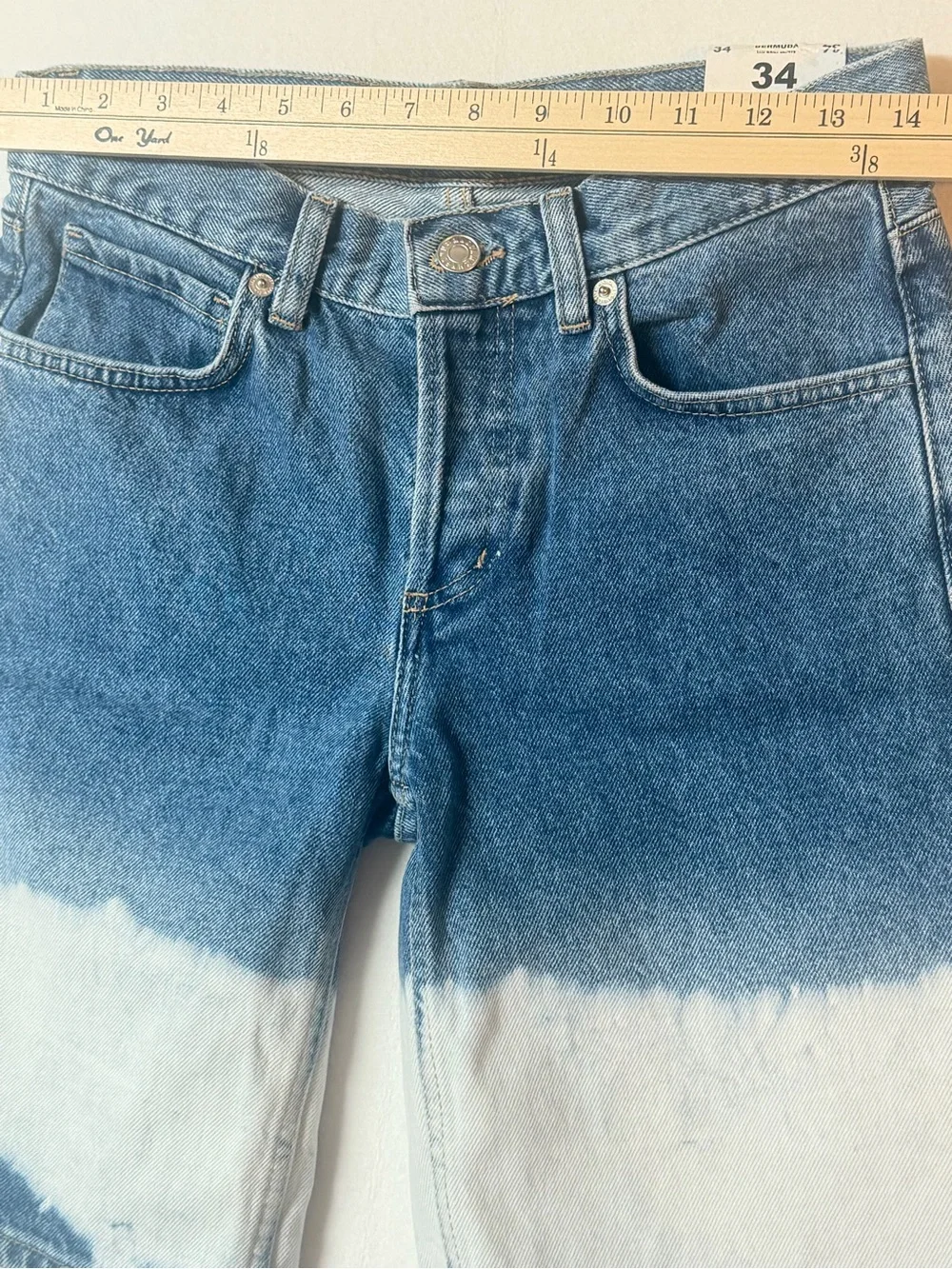 MNG Denim Bermuda Shorts Size 2 Blue White Bleached NWT